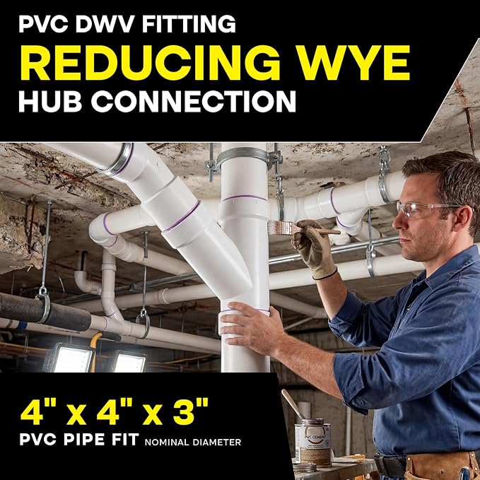 SUPPLYGIANT™ 4" x 4" x 3" PVC DWV Wye Reducing Hub – White PVC Drain, Waste & - Image 2
