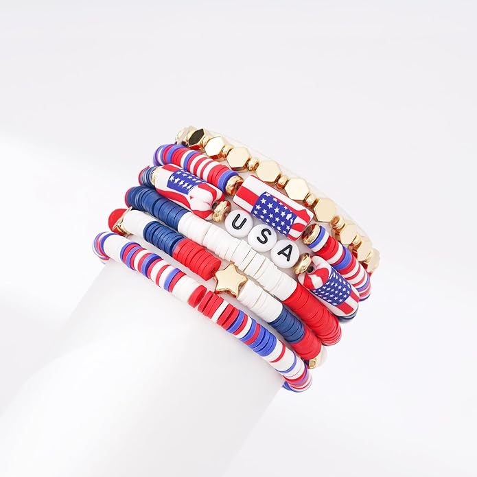 GOOJIDS Surfer Heishi Clay Bead Bracelets for Women Bohemian Stackable Gold Plated Beaded Stretch Bracelets Elastic Layering Friendship Bracelets Set Boho Jewelry