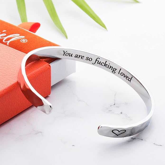 Carviell Engraved Cuff Bracelets for Women – Inspirational, Friendship, Love, Mom, Daughter, Sister, Christian, Graduation, Memorial & Wedding Gifts – 80+ Phrases – Stainless Steel, Gift-Ready