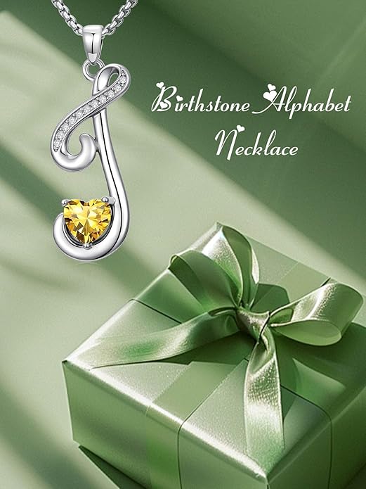 Valentines Day Gifts for Women Alphabet A to Z Initial Birthstone Pendant Necklaces for Women - 18k White Gold Plated Personalized Name Jewelry Valentine Mothers Day Birthday Gifts for Women Her Girlfriend