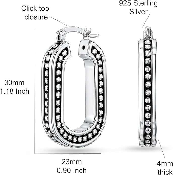 LeCalla 925 Sterling Silver Bali-Style Hoop Earrings Lightweight Click-Top Antique Two-Tone Beaded Italian Bali Style Earring Hoops for Women