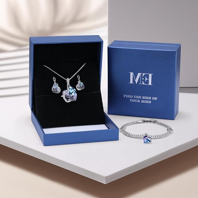 Charming Crystal Jewelry Sets For Women 18K White Gold Plating Bracelet Necklace And Earrings Sets For Wife Girlfriend Or Mothers Idea Gift For Mother's day