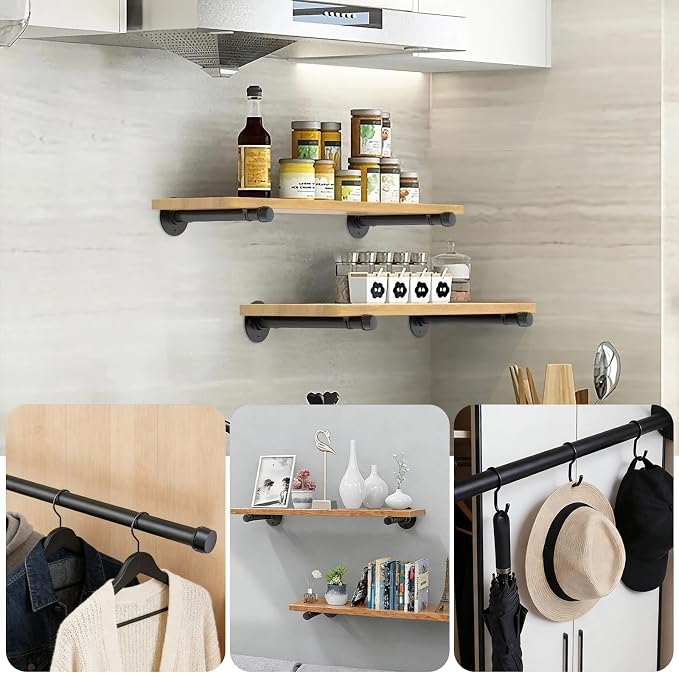 Storystore 1/2" Industrial Pipe Shelf Brackets, Wall Mount Floating Rack | 12" - Image 6