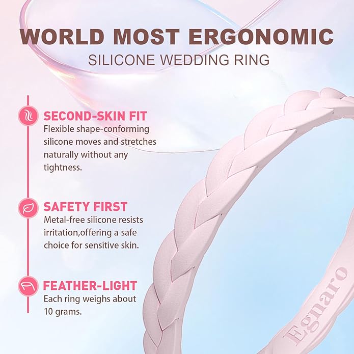 Egnaro Thin Silicone Anniversary Rings:2.5mm Wide - 2mm Thick Woven Design Statement Rubber Wedding bands Women,2-5 Variety Multipack