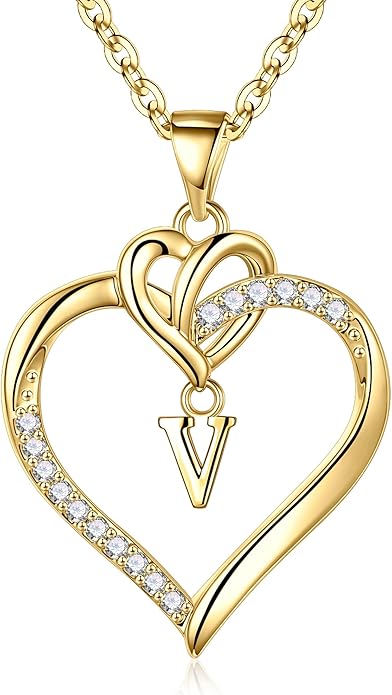 STORUP Valentines Gifts for Her Teen Girls - Heart Initial Necklaces for Women Girls, 14K-Gold-Plated CZ Initial A-Z Heart Necklaces for Teen Girl Jewelry Valentines Gifts for Women Mom Wife Sister