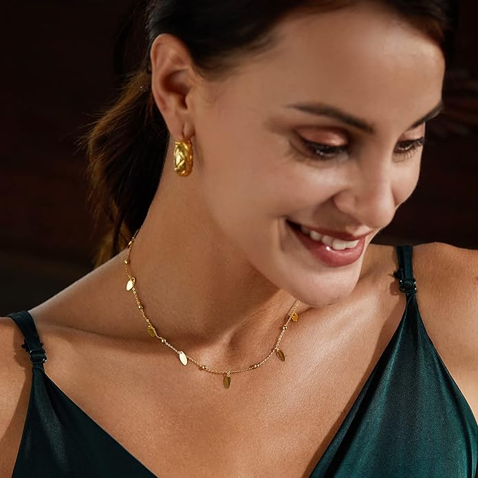 Dainty Layered Choker Necklace 18k gold Plated Y Pendant Commemorative coin Necklace Multilayer Bar Disc Necklace Adjustable Layering Choker Necklaces fashion jewelry for Women Girls