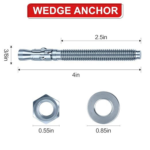 3/8 x 4 inch Wedge Anchors, Galvanized Concrete Anchors, Concrete Wall Anchors - Image 2