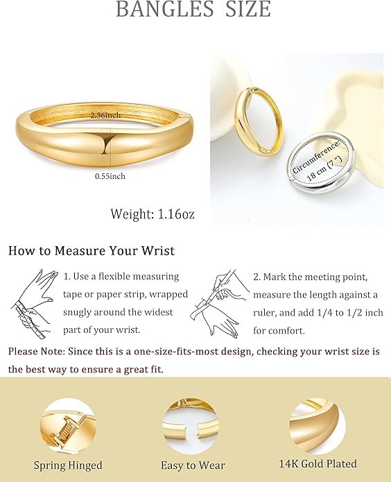 2pcs Gold Bangle Bracelets for Women, Trendy Hinged Cuff Open Wide Chunky Gold Bracelet Stack Arm Cuff Jewelry for Women