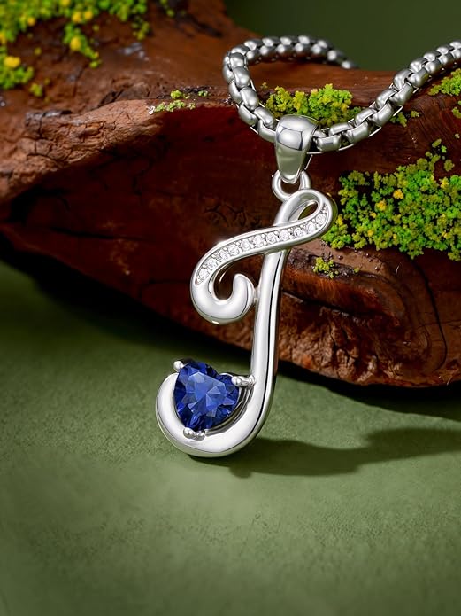 Valentines Day Gifts for Women Alphabet A to Z Initial Birthstone Pendant Necklaces for Women - 18k White Gold Plated Personalized Name Jewelry Valentine Mothers Day Birthday Gifts for Women Her Girlfriend