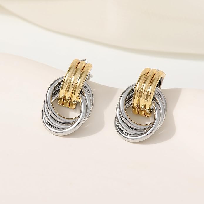 Trendy Gold Plated Knot Earrings for Women Chunky Statement Drop Dangle Earrings Lightweight Hypoallergenic Fashion Accessories Gold Jewelry Gifts for Womens