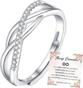 OOOPEL Sterling Silver Adjustable Ring S925 Silver Rings for Women Cubic Zirconia Twist Love Knot Dainty Ring Silver Minimalist Open Finger Rings Silver Thumb Sterling Silver Ring