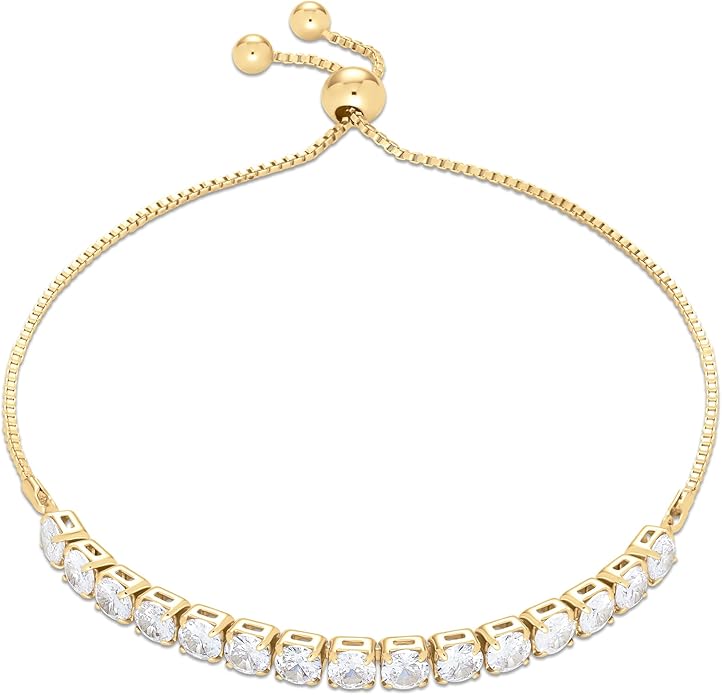 Amazon Essentials 14K Gold or Sterling Silver Plated Adjustable Cubic Zirconia Tennis Bracelet 9.5"