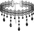 Ouligay Gothic Black Choker Necklace for Women Gothic Black Necklace Adjustable Vintage Goth Lace Collar Crystal Goth Jewelry Gifts for Halloween Cosplay Party Prom Costume Jewelry Accessories