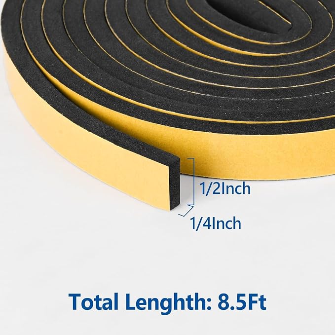 Kikerike Self Adhesive Foam Tape Weatherstrip 1/2In x 1/4In x 8.5Ft High - Image 2