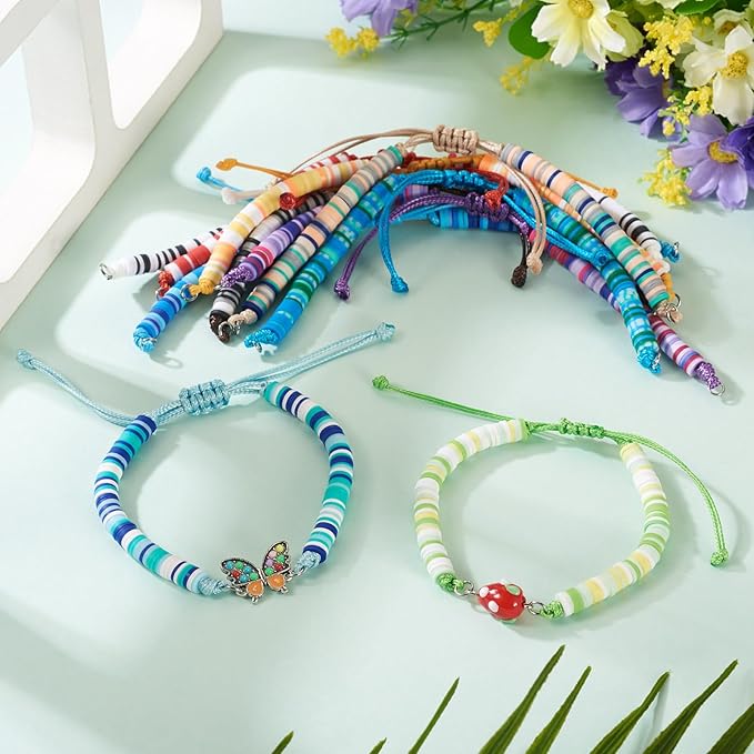 10Pcs Braided Polymer Clay Adjustable Cord for Bracelet,Heishi Semi Finished Friendship Bracelet String,Korean Waxed Polyester Cord Adjustable Bracelet Knot Rope Braid String for DIY Craft
