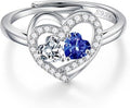 Iefil Adjustable Ring for Women - 925 Sterling Silver Double Birthstone Rings, Anniversary Birthday Gifts for Women Wife Her