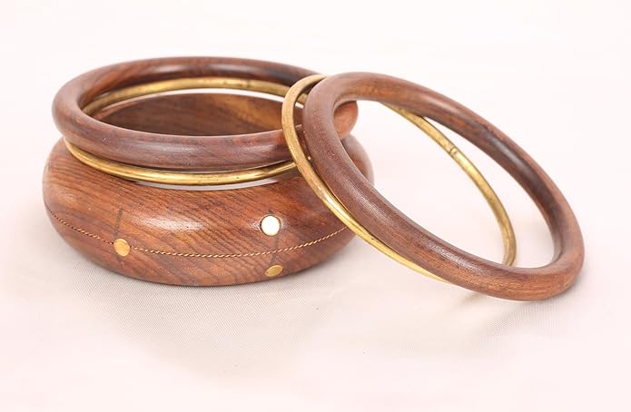 Touchstone wood bracelets for women bangle wooden jewelry handmade artisan bangles natural handcrafted brown olive stylish chunky boho bohemian bracelet brass metal inlaid woods stackable