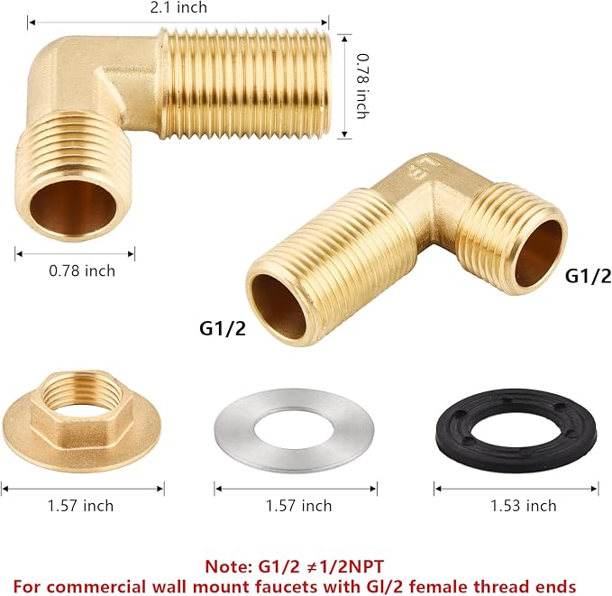 Wall Mount Commercial Faucet Installation kit, Lead-Free 90 dergee backsplash - Image 3
