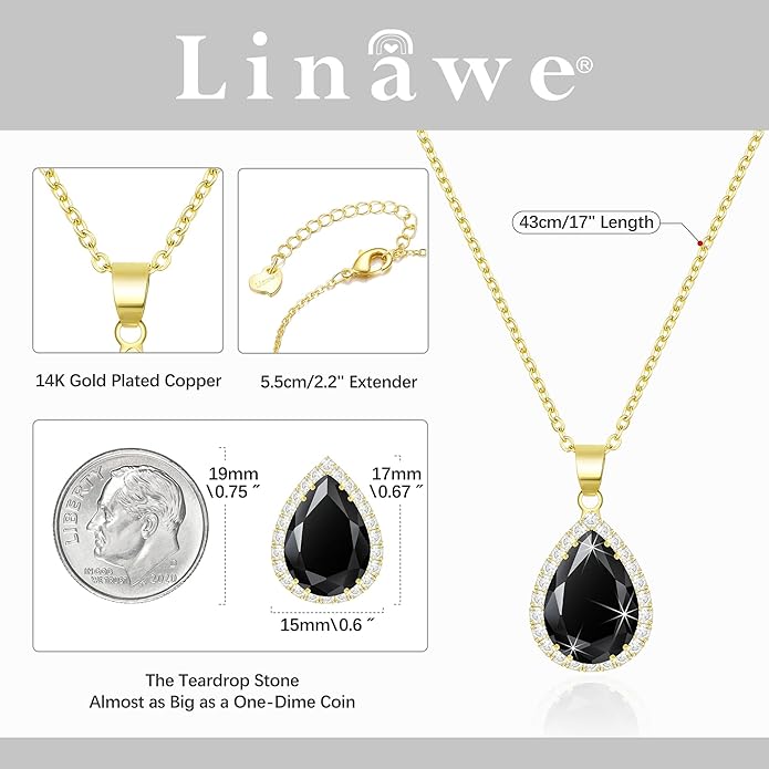 Linawe Crystal Chain Necklace for Women Trendy, Imitation Diamond Pendant, Statement Cubic Zirconia Boho Jewelry Set, 14K Gold/Rose Gold/Silver Birthstone Necklace