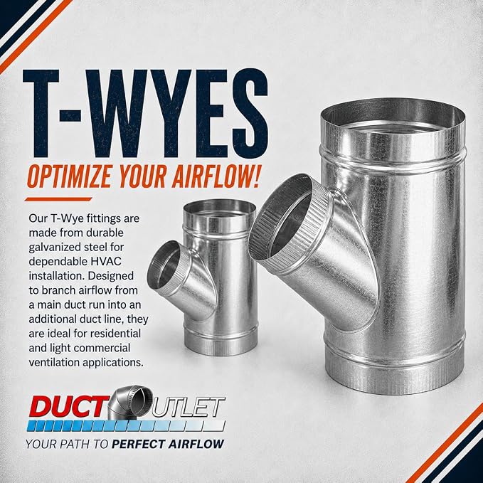 10" x 8" x 6" T-Wye HVAC Duct Fitting, 26 Gauge Galvanized Steel Round Duct - Image 5
