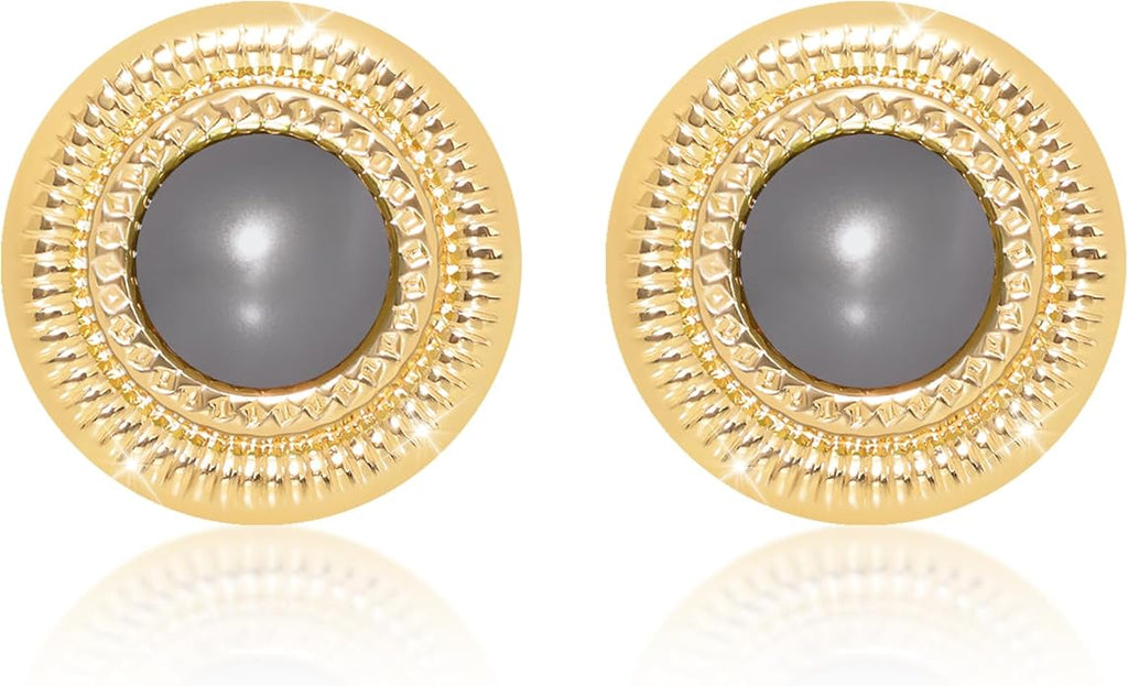 Faux Pearl Gold Plated Stud Earrings for Women, Hypoallergenic Stainless Steel Ear Pin, Available in a Variety of Pearl Colors