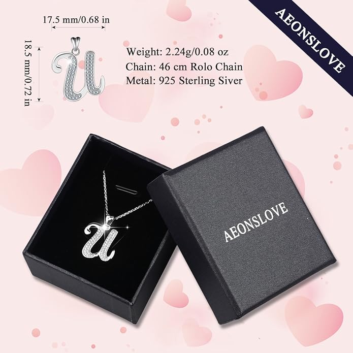 AEONSLOVE 925 Sterling Silver Initial Necklaces for Women, 26 Letters Pendants Necklace Gift for Mother, Daughter, Wife, 18 Inch Chain