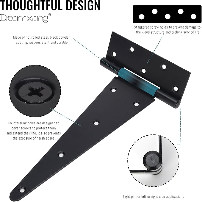 12 Inch T-Strap Gate Hinges, Heavy Duty Shed Barn Door Hinges, Yard Gate - Image 3