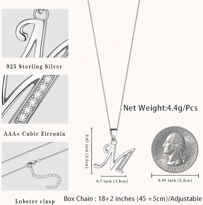 Aurora Tears Letter Necklace Initial 925 Sterling Silver Alphabet Pendant Crystal Name Gift Women Cubic Zirconia Jewelry