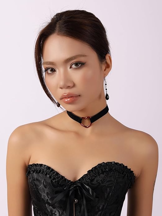 Sacina Black Velvet Heart Choker Necklace, Black Choker, Gothic Goth Vintage Necklace, Valentine Gift, Christmas Jewelry Gift For Women