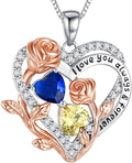 I Love You Birthstone Necklace, 925 Sterling Silver Heart Pendant with CZ Diamond Stones, Birthday Gifts for Women, Romantic Gift for Wife, Girlfriend, Her, Anniversary, Valentine's Day, Christmas