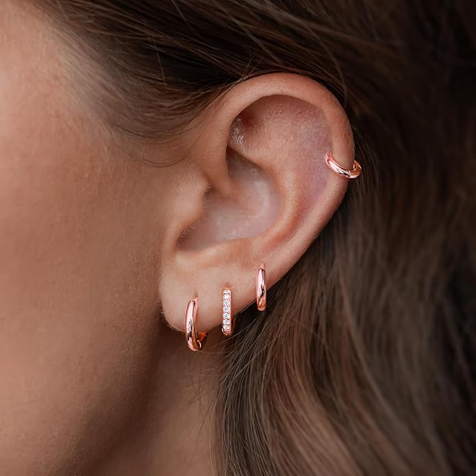 Small Gold Huggie Hoop Earrings Set for Women Men Hypoallergenic 14K Plated Stack Cartilage Earrings, Multiple Piercing Lightweight Mini Thin Cute Dainty Trendy Jewelry Set Christmas Gifts for Women