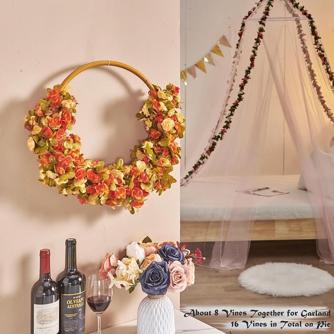 8Pcs x 8.2FT Artificial Flower Garland Rose Vine, Fall Champagne Flower | - Image 4