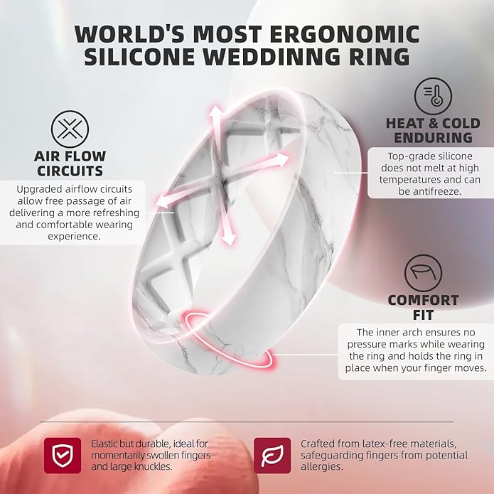 Egnaro Women's Bridal Rings Sets, Inner Arc Ergonomic Breathable Design Silicone Rubber Wedding Bands