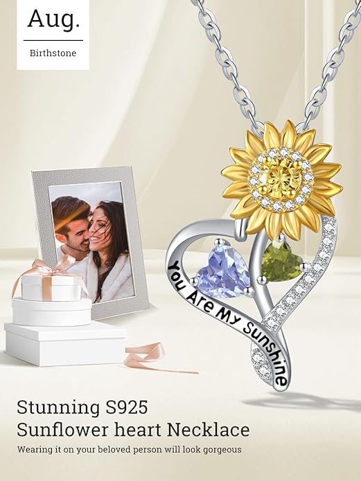 Valentine's Day Gifts for Wife 925 Sterling Silver Double Birthstone Pendant Necklaces I Love You for Always and Forever Necklace Anniversary Birthday Gifts for Wife Girlfriend Mom Her