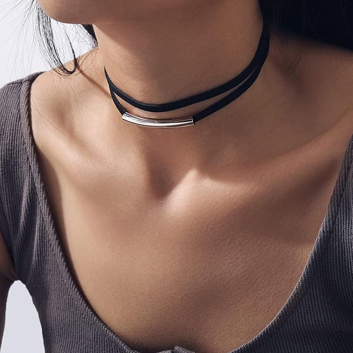 Fesciory Black Necklaces for Women, Adjustable Layered Velvet Leather Lace Collar Necklace, Goth Jewelry Gifts.