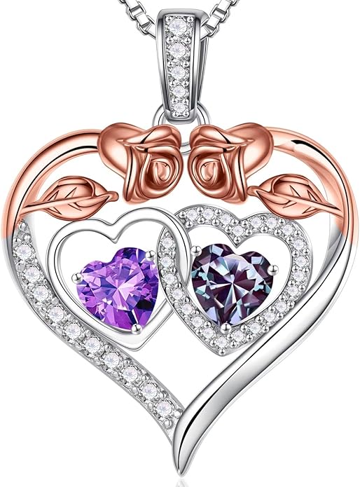 Iefil Valentines Day Gifts for Her - 925 Sterling Silver Rose Heart Necklaces for Women, Anniversary Birthday Gifts for Wife Girlfriend Mom