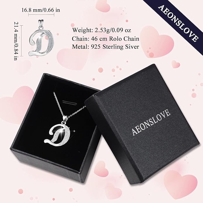 AEONSLOVE 925 Sterling Silver Initial Necklaces for Women, 26 Letters Pendants Necklace Gift for Mother, Daughter, Wife, 18 Inch Chain
