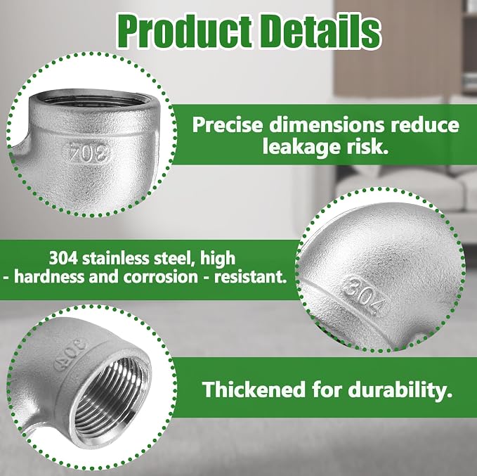 2 Pack 304 Stainless Steel Elbow, 90 Degree, 1/2 Inch NPT | Male and Female - Image 4