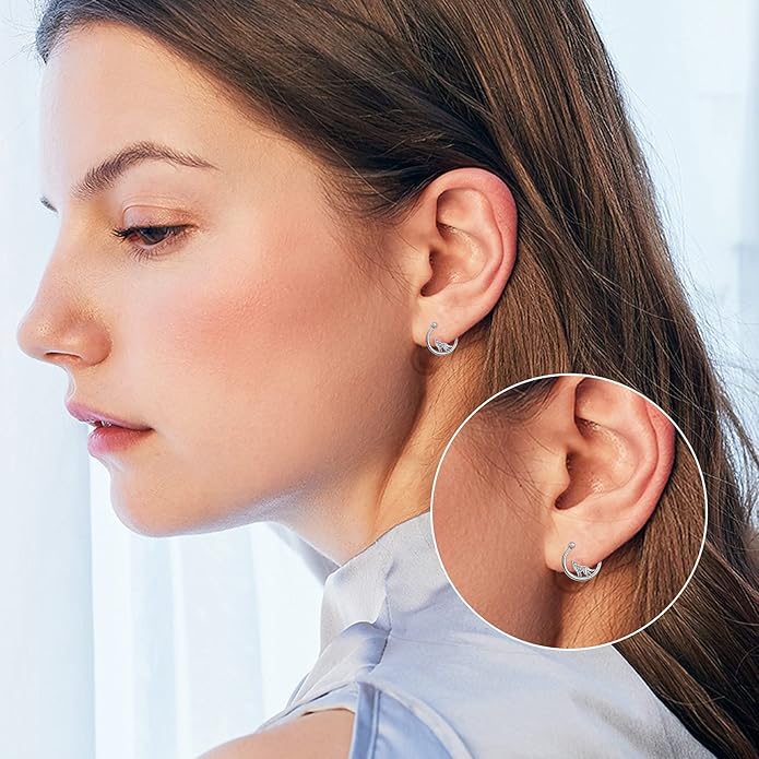 JUSTKIDSTOY Hypoallergenic Panda/Unicorn/Hummingbird/Dolphin Hoop Earrings for Women 925 Sterling Silver Animal Huggie Hoop Earrings Jewelry Gifts for Sensitive Ears