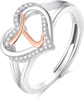 INFUSEU 925 Sterling Silver Initial Heart Ring for Women Girls, Adjustable Size