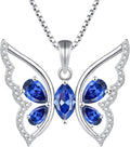 YL Women's Butterfly Necklace 925 Sterling Silver Flower Rose Pendant Birthstone Halo Jewelry