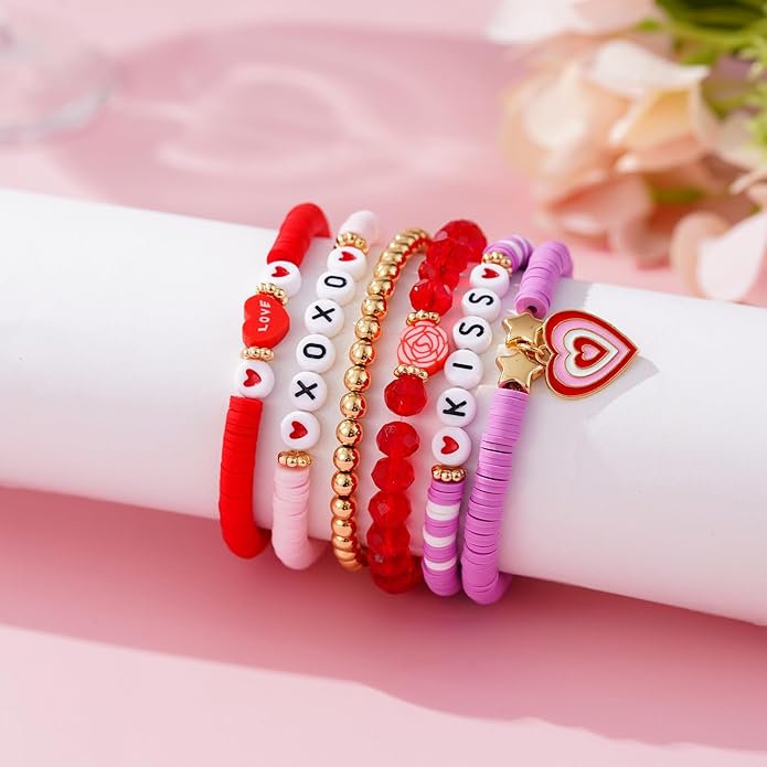 Heishi Beaded Stretch Bracelets for Women Stackable Polymer Clay Beads Bracelets Friendship Boho Summer Beach Bracelet Jewelry Set