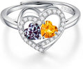 Iefil Adjustable Ring for Women - 925 Sterling Silver Double Birthstone Rings, Anniversary Birthday Gifts for Women Wife Her