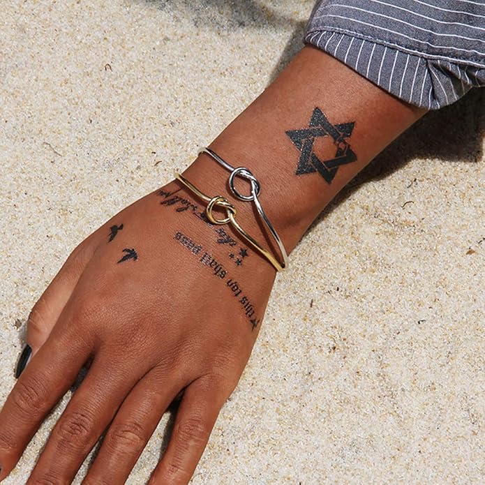 Starain 4Pcs Rose Gold Bracelets for Women Simple Leaf Arrow Feather Knot Heart Bangle Bracelet Adjustable Cuff Bracelet Set