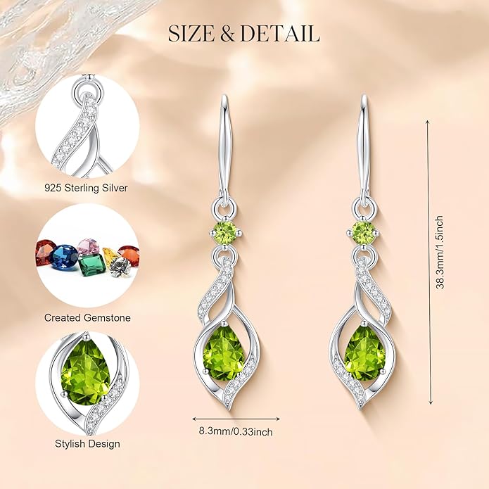 FANCIME Gift for Women Birthstone Dangle Earrings for Her Teardrop Birthstone Earrings S925 Sterling Silver infinity Love Birthday Gifts for Mom Women