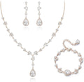 Crysdue Teardrop Bridal Jewelry Set for Wedding Party, Silver/14K/Rose Gold Plated Prom Costume Jewellery for Bride Bridesmaids Women, Cubic Zirconia Necklace Dangle Earrings Bracelet