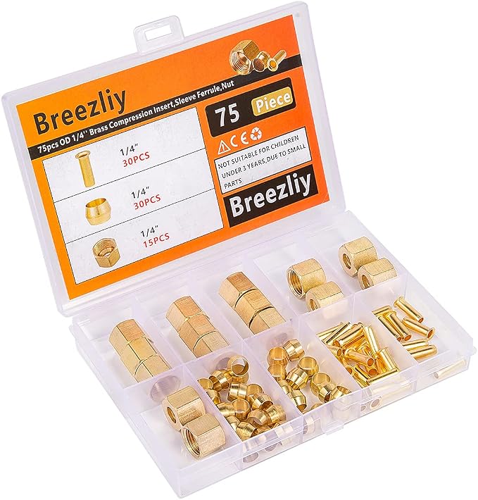 1/4 Inch OD Brass Compression Insert, Sleeve Ferrule, Nut 75PCS - Image 8