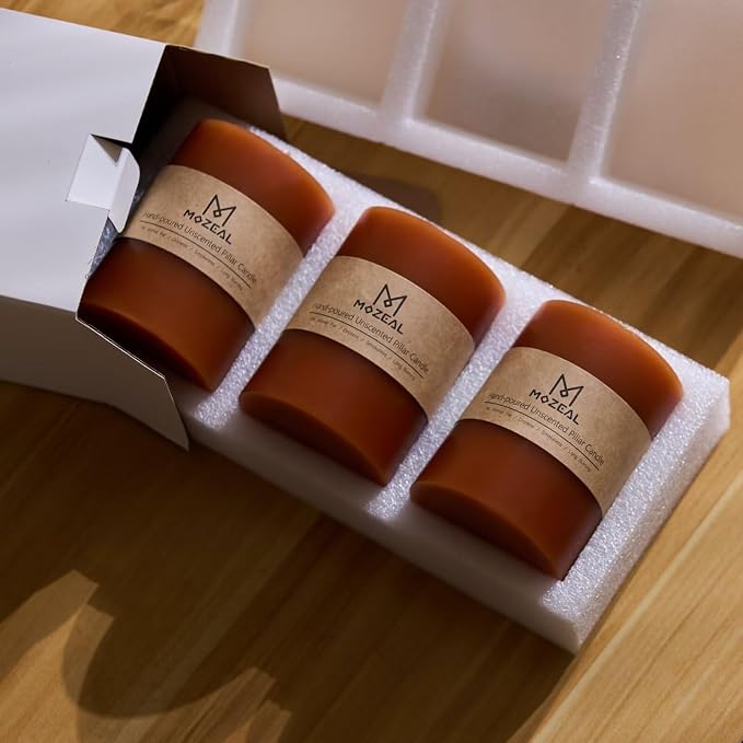 MOZEAL 3" x 4" Hand-Poured Unscented Candle, Dripless Pillar Candle Set of 3 - Image 5
