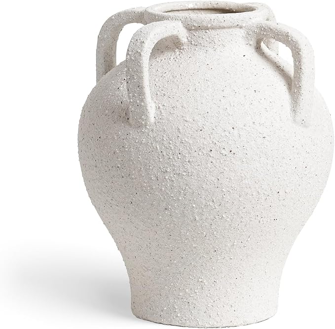 White Ceramic Vase with 4 Handles, 8.8 Inch, Farmhouse Rustic | Decorative - Image 6