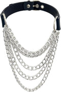 Gothic PU Leather Chain Choker for Women, Adjustable Multi-Layer Alloy Chain Collar, Punk Rock Festival Necklace, Edgy Goth Choker for Rave, Party, Clubwear Accessories (Fits neck 13.2-15.2in)